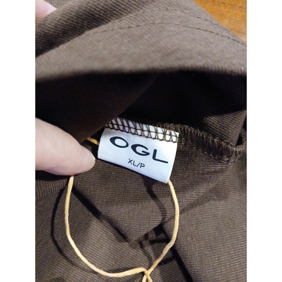 OGL Mockneck Tucks Midi Dress - Hazelnut Coco Sleeveless Brown Ruched Size PXL - Picture 13 of 15